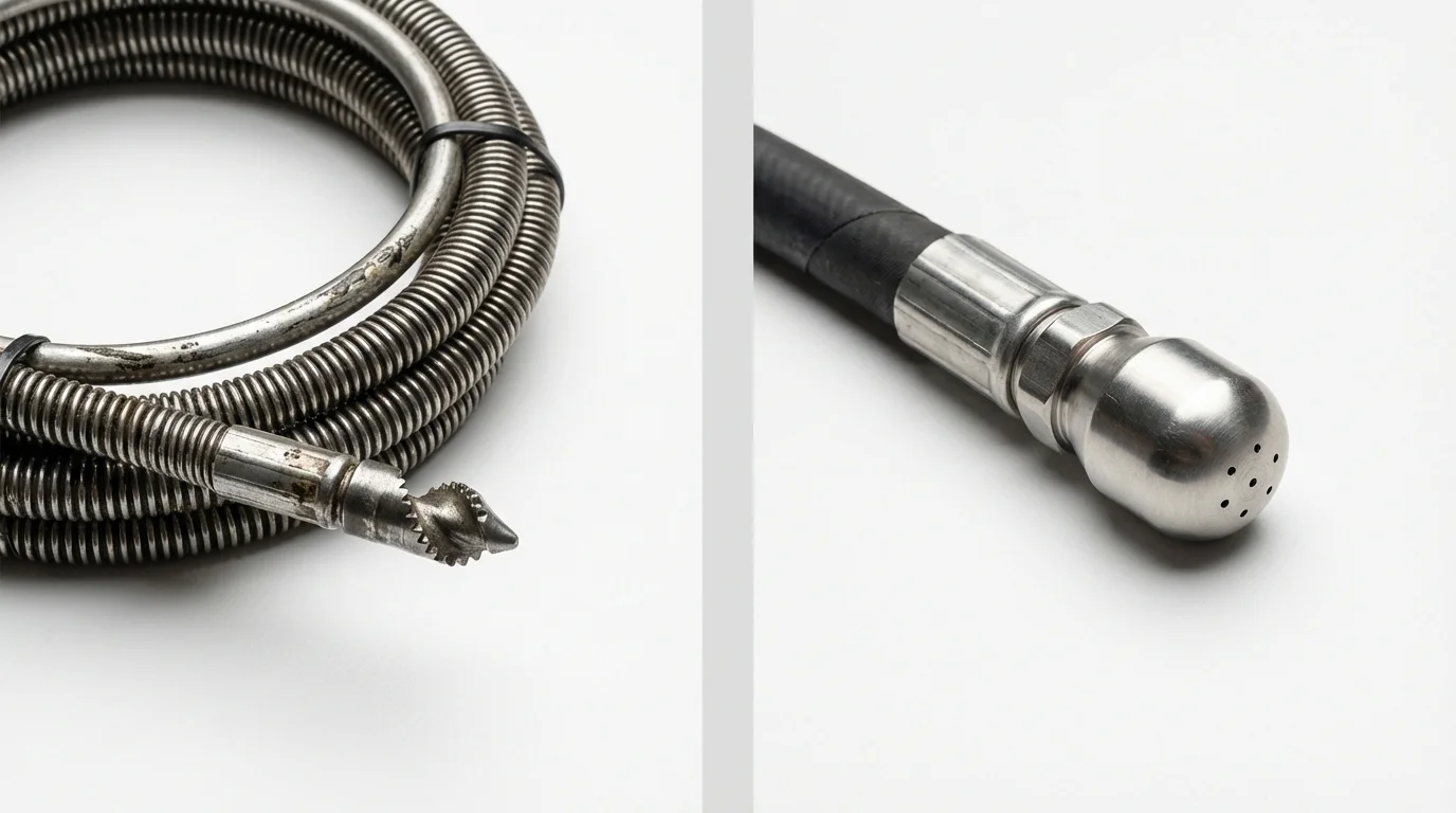 Drain snake cable and hydro jetting nozzle used for drain cleaning in Centerville, IA